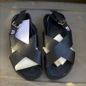 Black Leather Sandals with Buckle